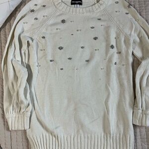 Karl Lagerfeld Cream Sweater with Embellishments